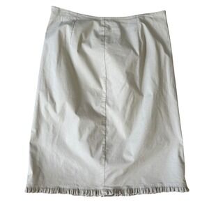 GAP Women's Khaki Pencil Skirt Size 10 Beige Midi Ruffle Hem Cotton Blend